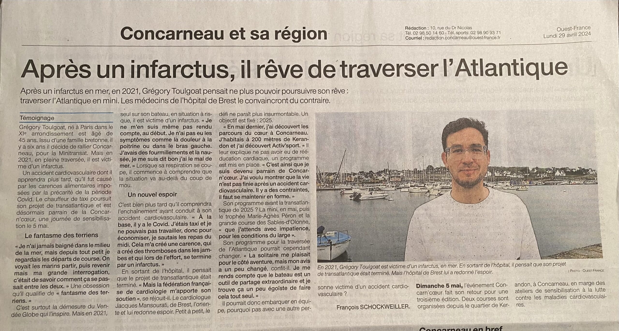 Après un infarctus, il rêve de traverser l'Atlantique